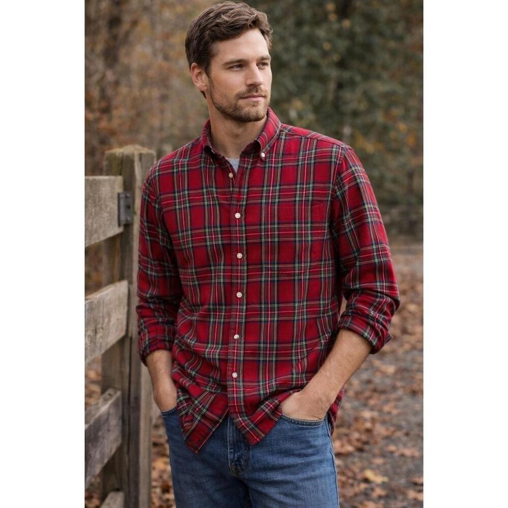 L.L. Bean Classic Red Plaid Flannel Button Down Heritage Americana Sz L